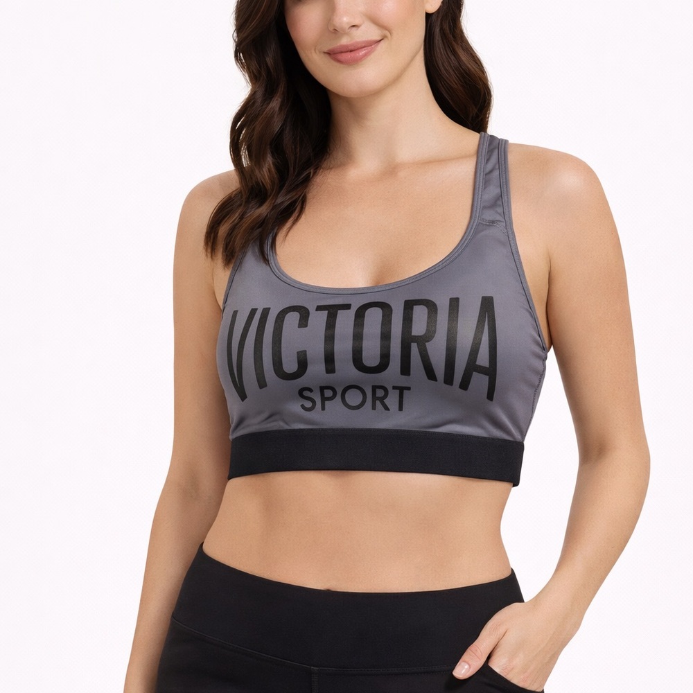 Victoria Secret Sport Size Large Gray and Black Logo Sports Bra
